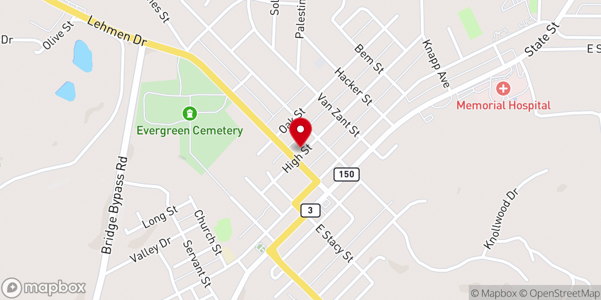 Map showing location of St John Evangelical Lutheran Church