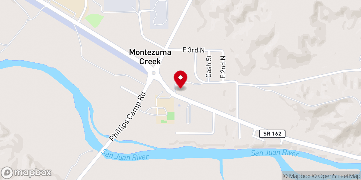 Map showing location of Montezuma Creek Baptist Church