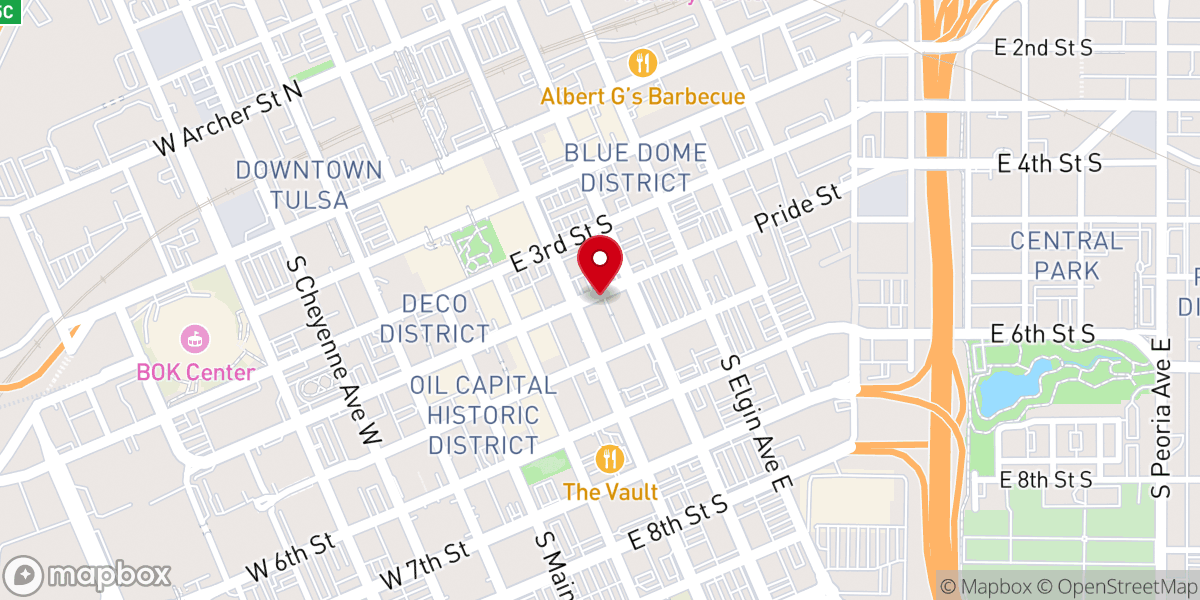 Map showing location of First Baptist Tulsa Caring Center Downtown
