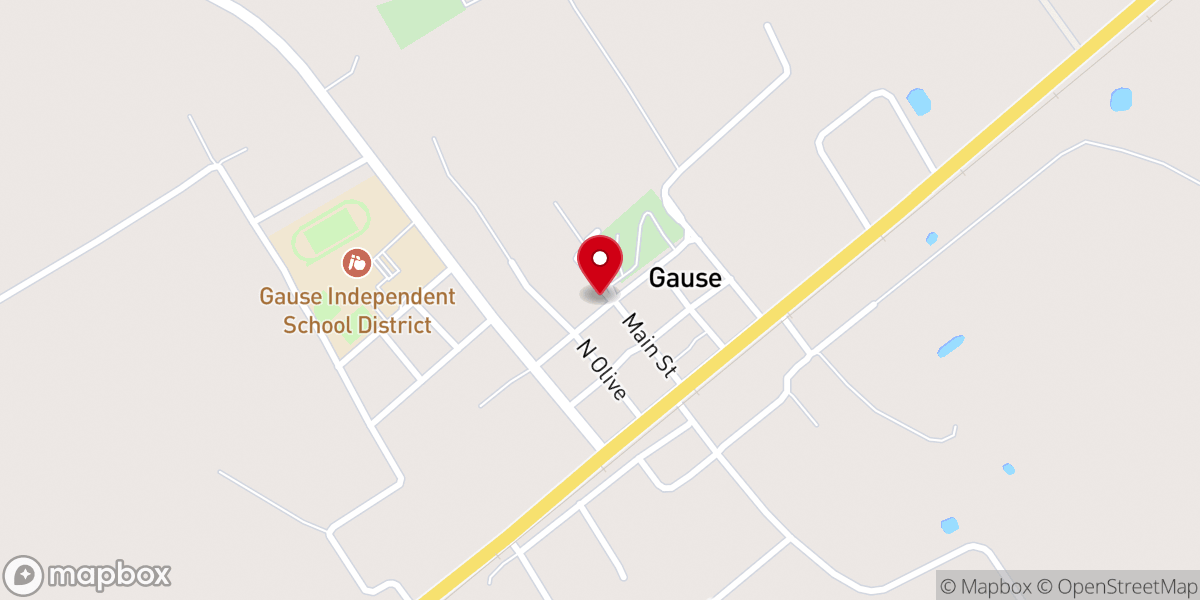 Map showing location of Gause Baptist Church