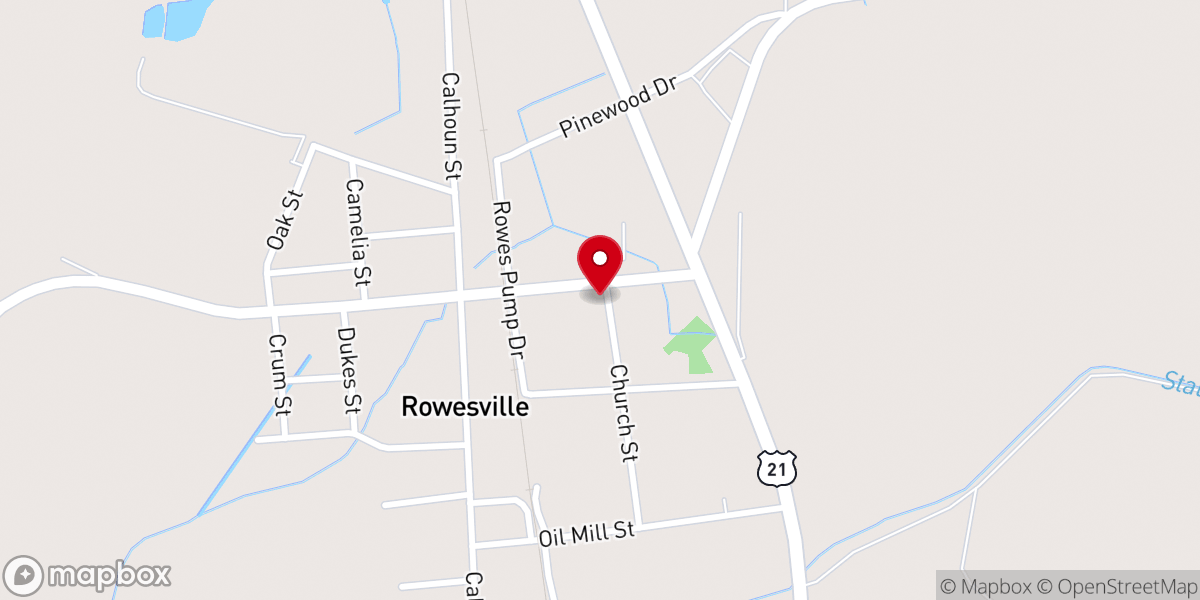 Map showing location of New Hope Methodist of Rowesville