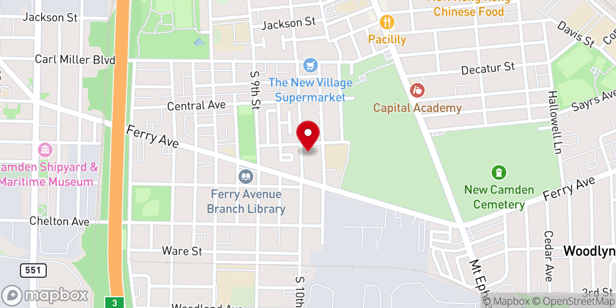 Map showing location of Tenth Street Baptist Church