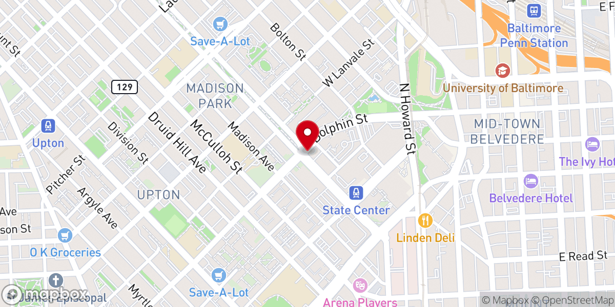 Map showing location of The City Temple of Baltimore
