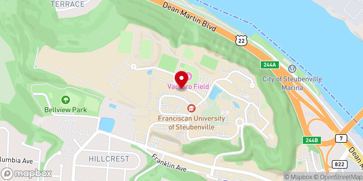 Map showing location of Franciscan University of Steubenville