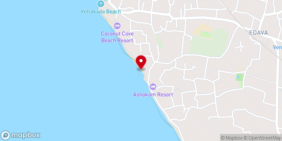 Map showing location of Edava Beach, Varkala