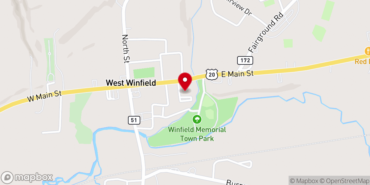 Map showing location of Federated Church of West Winfield, New York