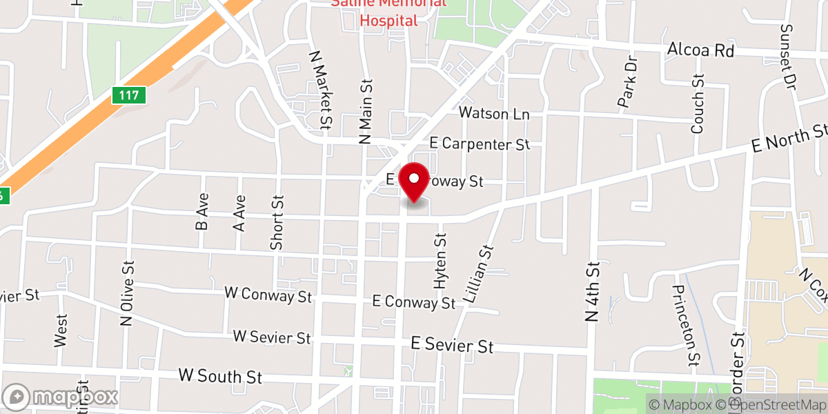 Map showing location of First Presbyterian Church, Benton AR