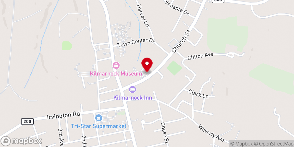 Map showing location of Kilmarnock United Methodist Church