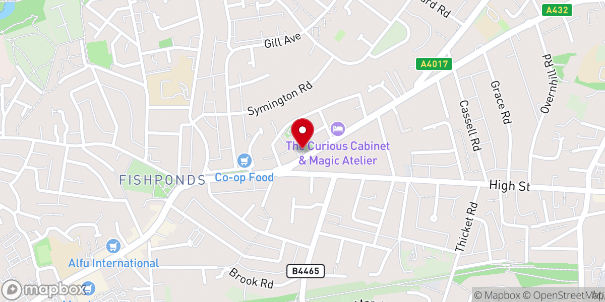 Map showing location of Fishponds Baptist Church