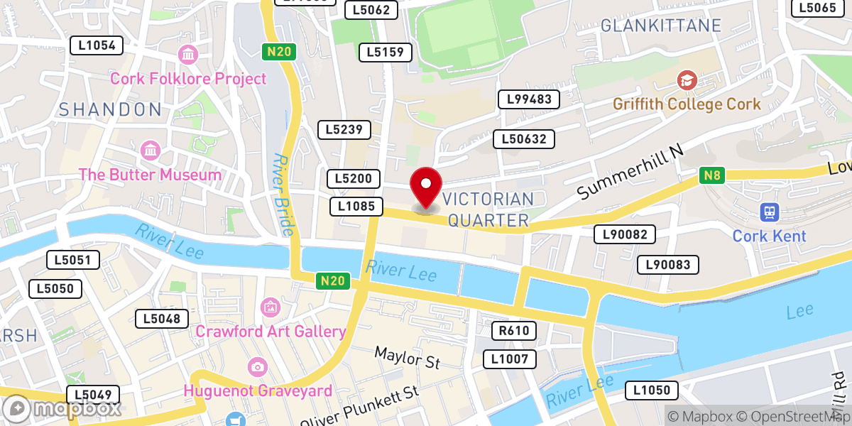 Map showing location of Cork Baptist Church