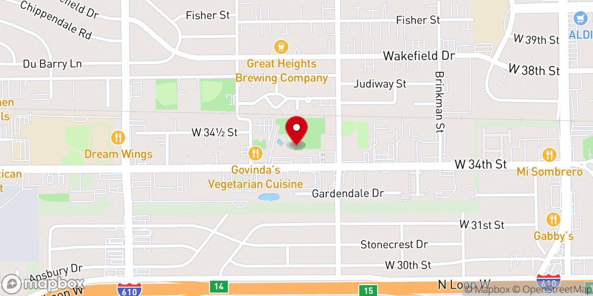 Map showing location of Restore Houston Church