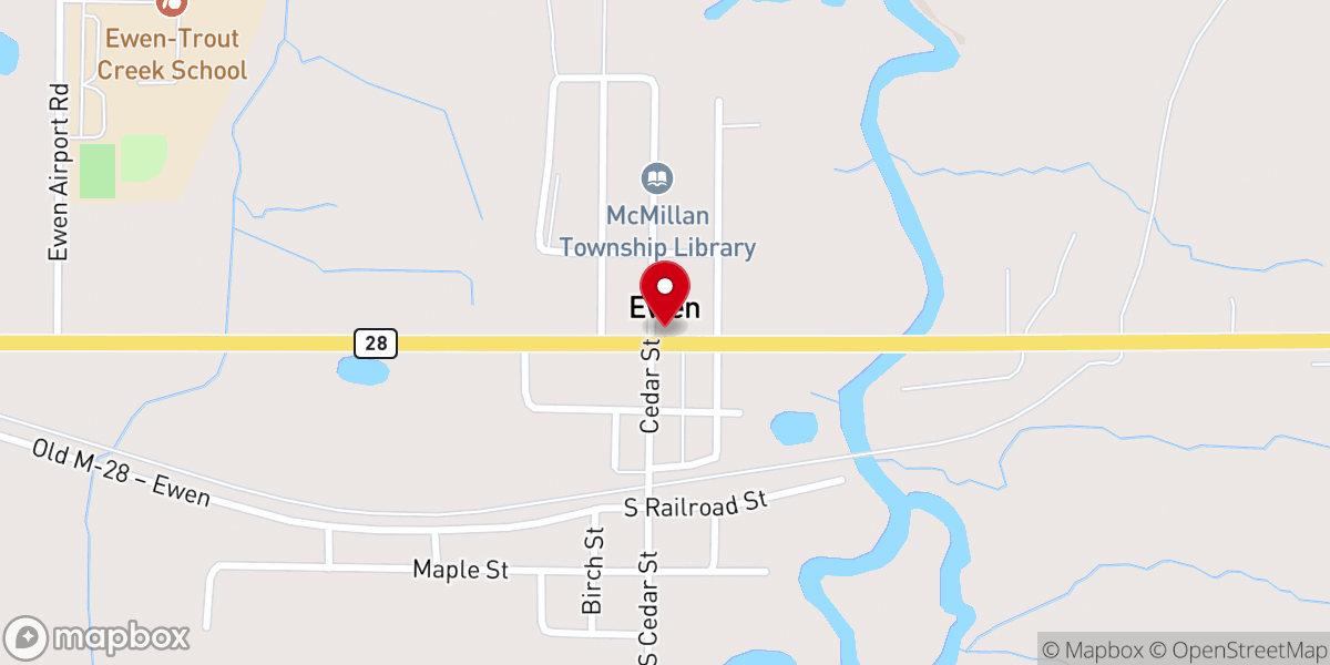 Map showing location of Ewen United Methodist Church