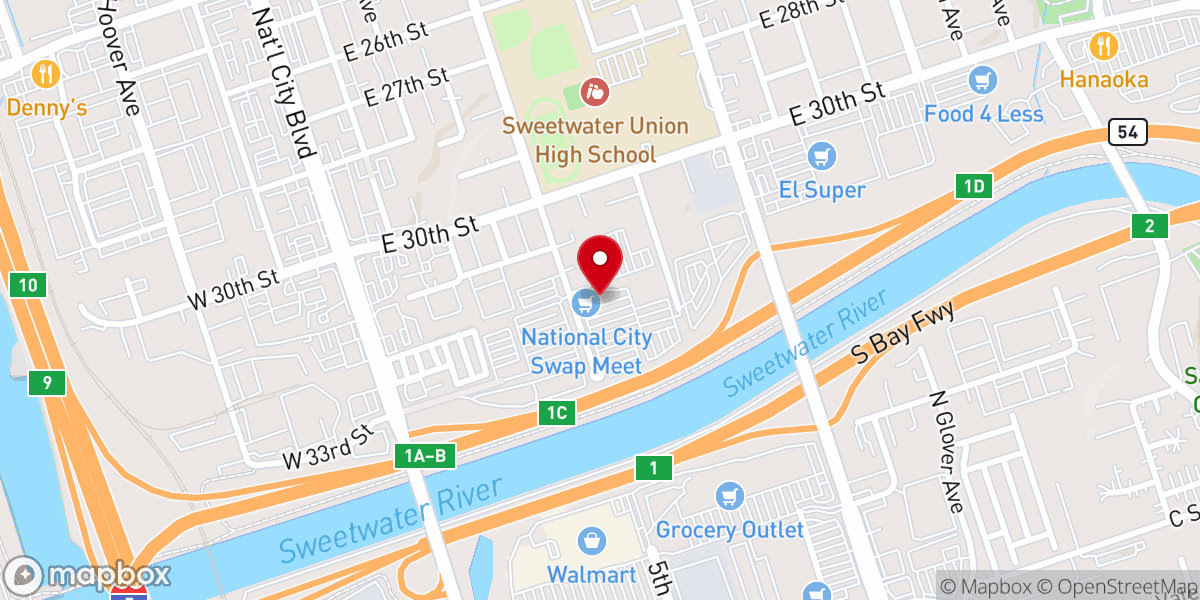 Map showing location of National City Swap Meet