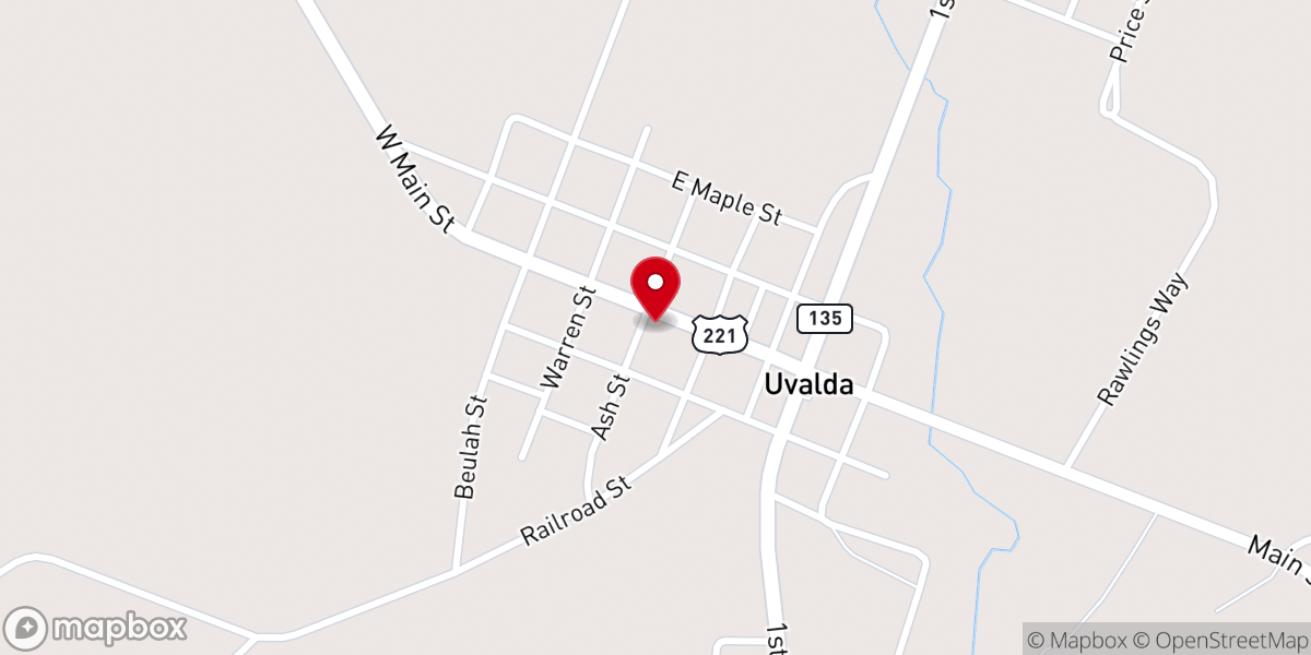 Map showing location of Uvalda First Baptist Church
