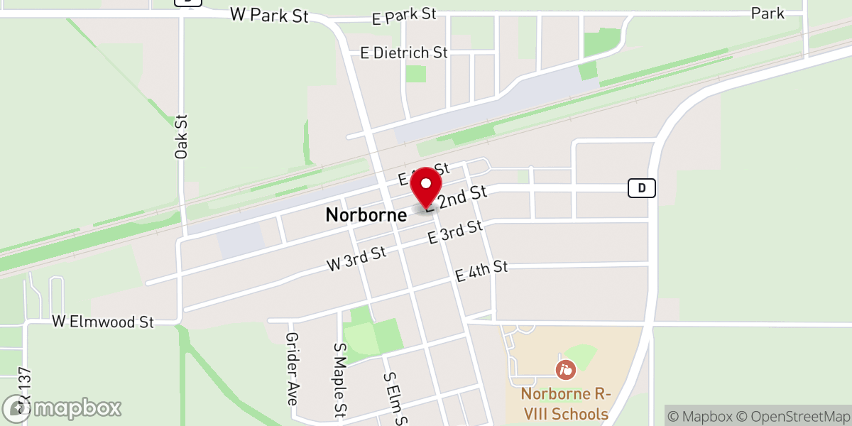 Map showing location of Norborne United Methodist Church