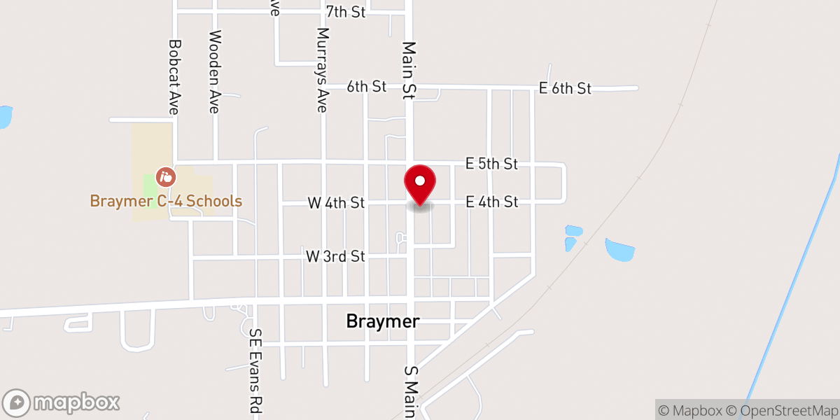 Map showing location of Braymer Christian Church