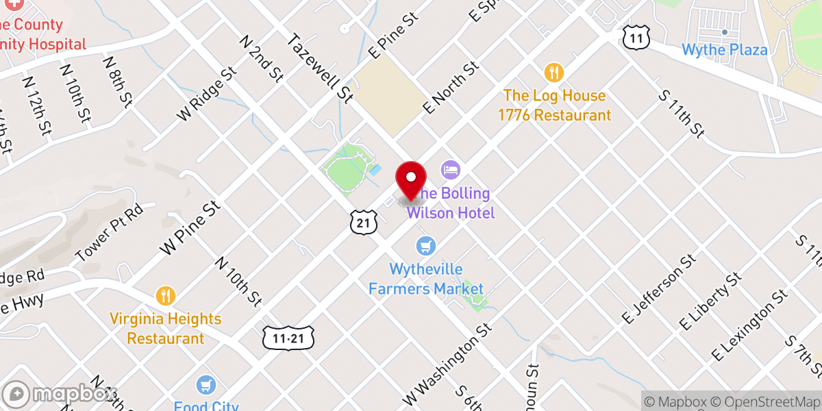 Map showing location of Downtown Wytheville