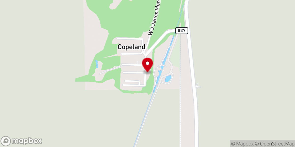 Map showing location of Copeland Baptist Church