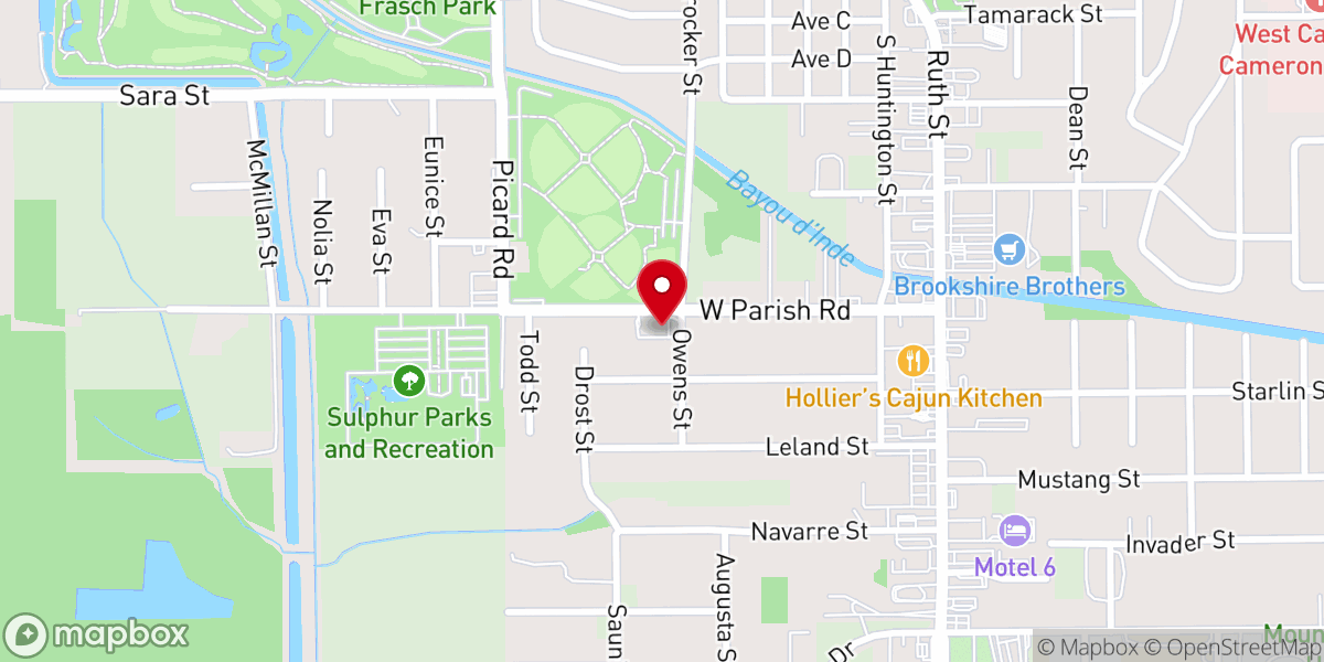 Map showing location of First Pentecostal Church of Sulphur