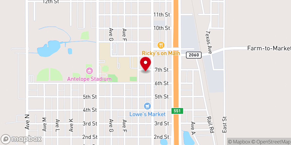 Map showing location of First Baptist Church Abernathy