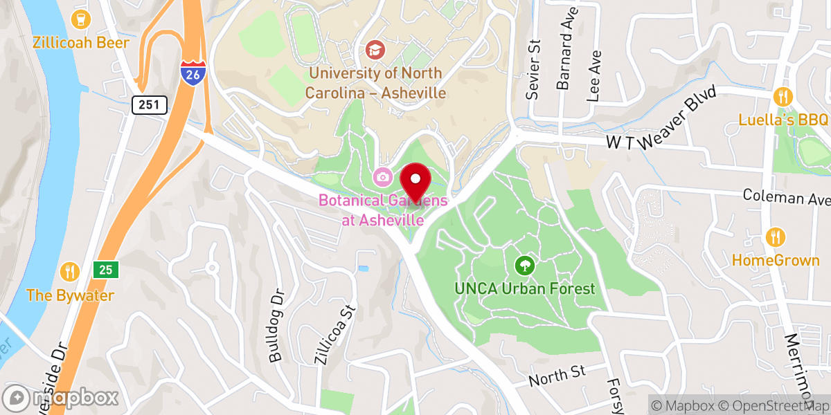 Map showing location of Asheville Botanical Garden