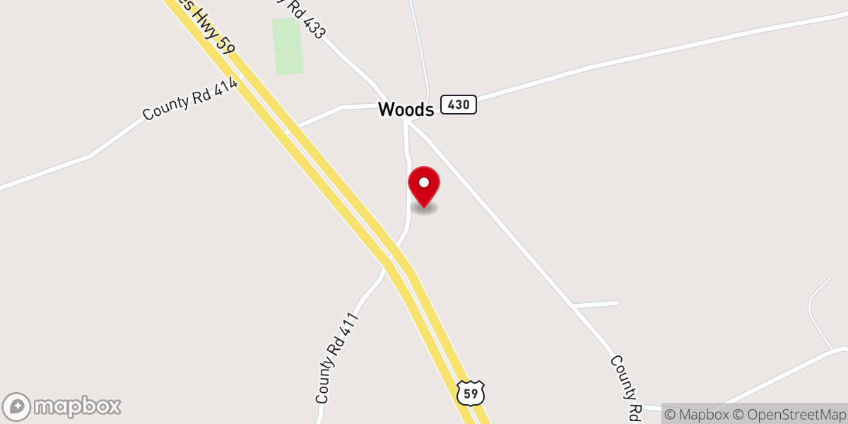 Map showing location of Woods New Hope Baptist Church