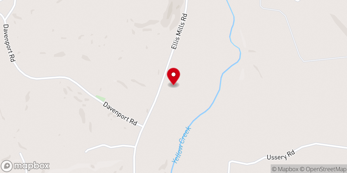 Map showing location of Yellow Creek Baptist Church