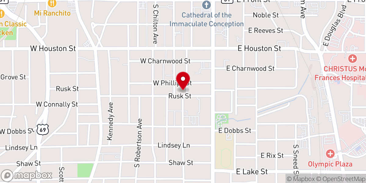 Map showing location of Catholic Charities - Diocese of Tyler