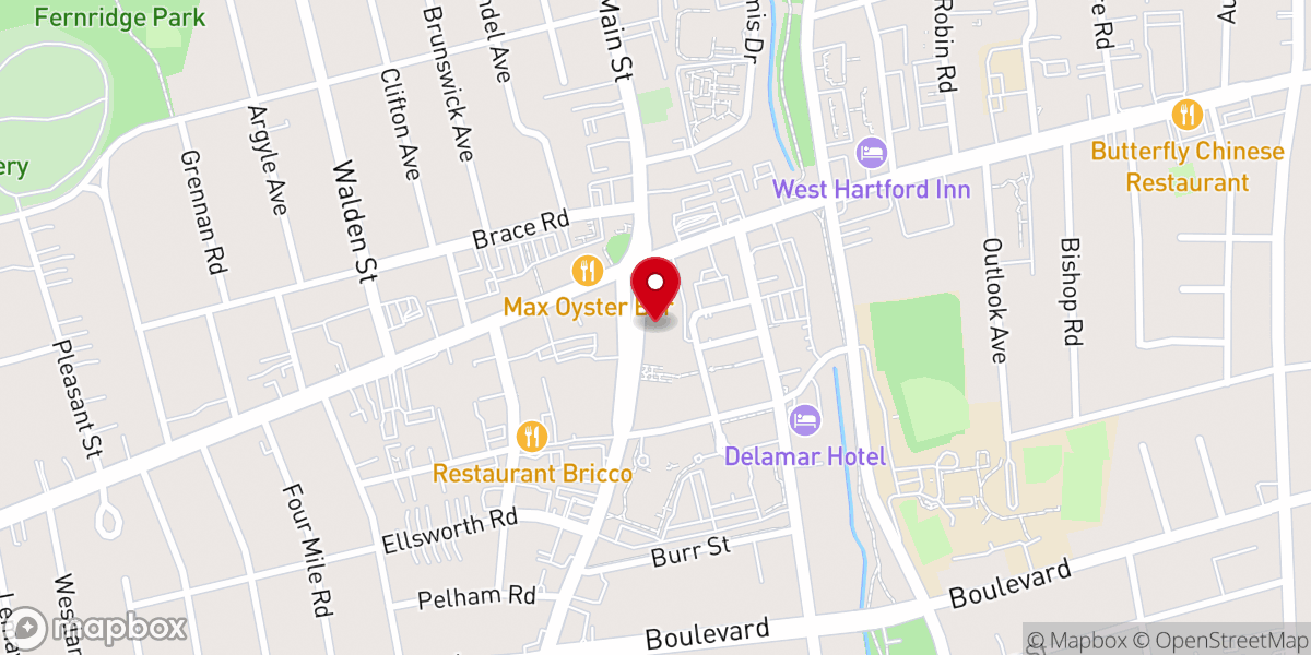 Map showing location of John P. Webster Library at First Church, West Hartford