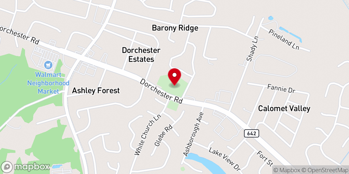 Map showing location of Dorchester Congregational Church Ruins