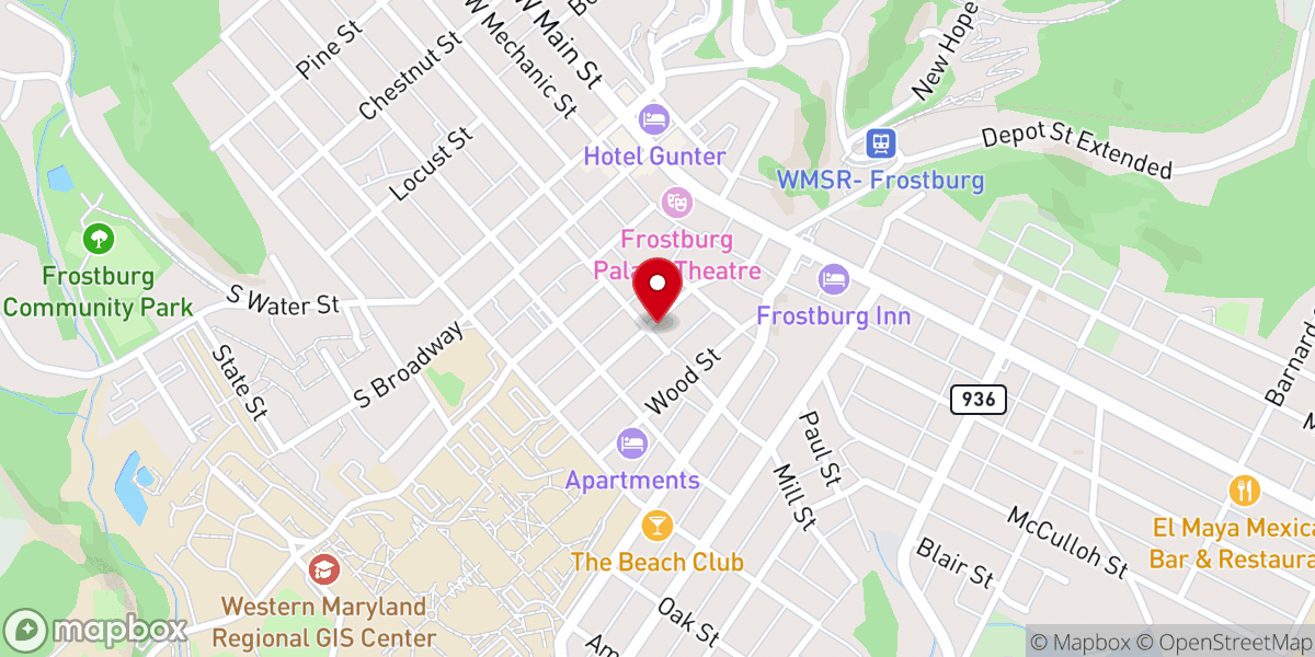 Map showing location of Frostburg Assembly of God Church