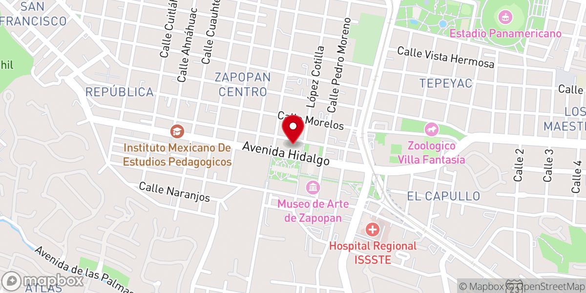 Map showing location of Parroquia de San Pedro Apóstol, Zapopan