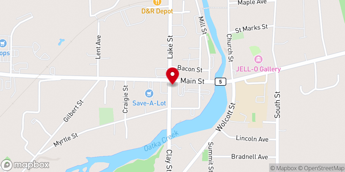 Map showing location of First Presbyterian Church of Le Roy
