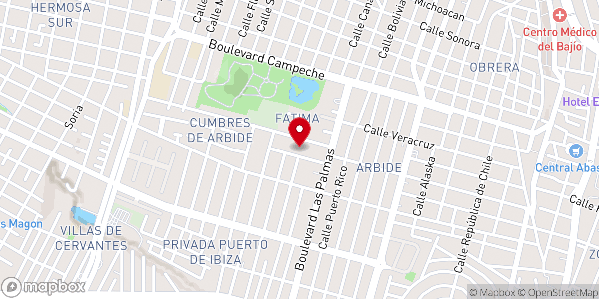 Map showing location of Templo de Fátima en León, Guanajuato
