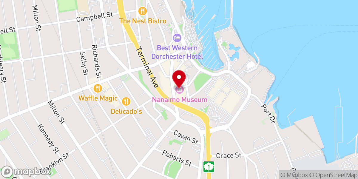 Map showing location of Nanaimo Museum