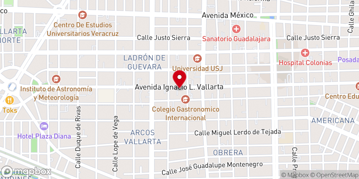 Map showing location of La Roca Guadalajara