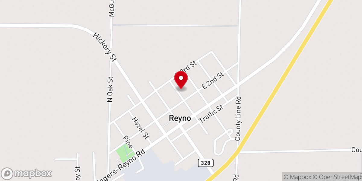 Map showing location of Reyno First Baptist Church