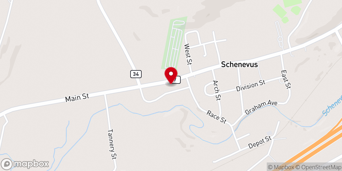 Map showing location of Schenevus United Methodist Church - Tri Valley Food Pantry - Food Distribution Center