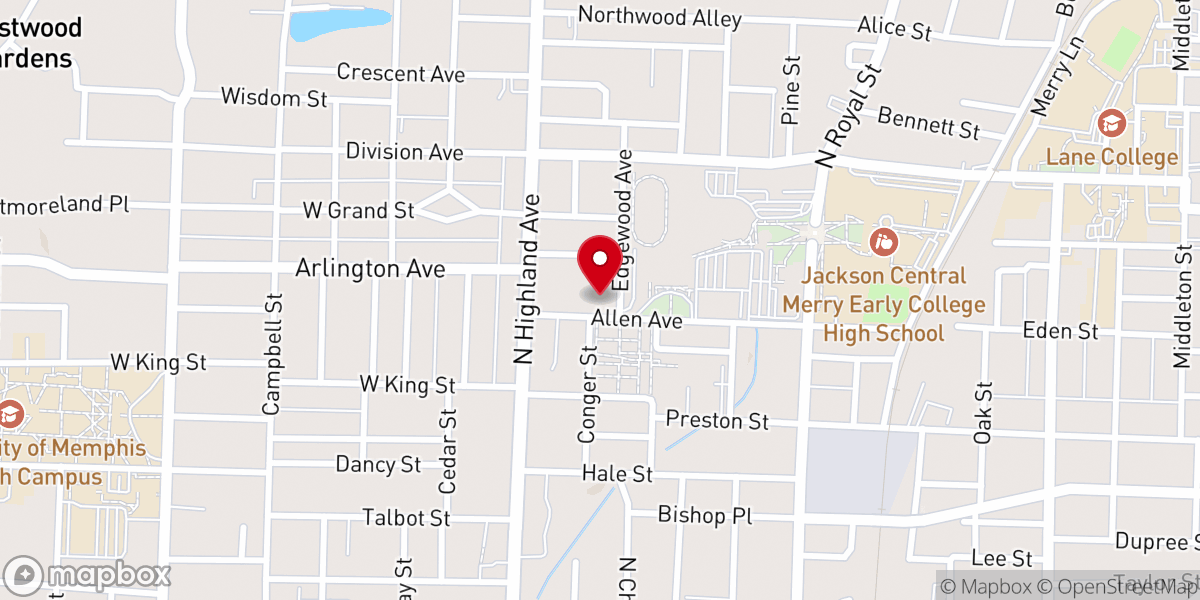 Map showing location of Salvation Army Worship Center