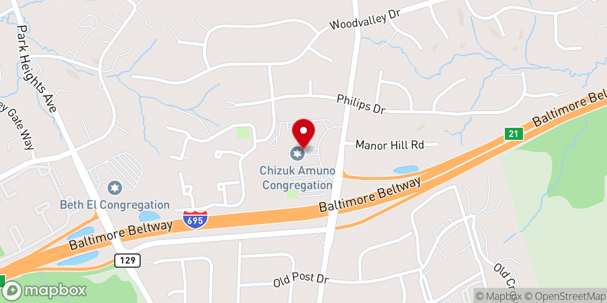 Map showing location of Chizuk Amuno Congregation