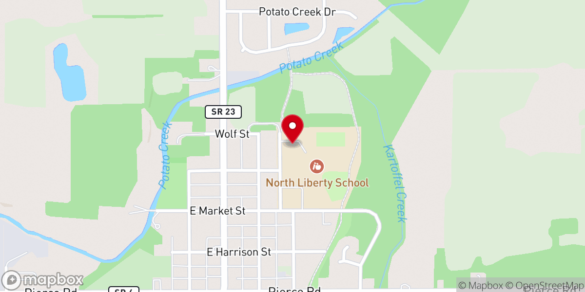 Map showing location of North Liberty Elementary School