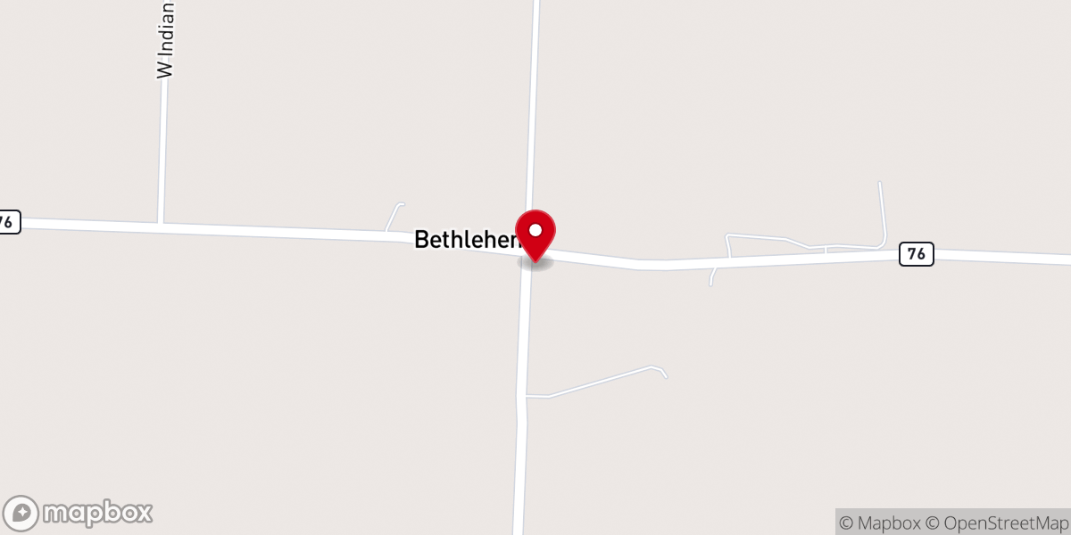 Map showing location of Bethlehem Free Will Baptist Church