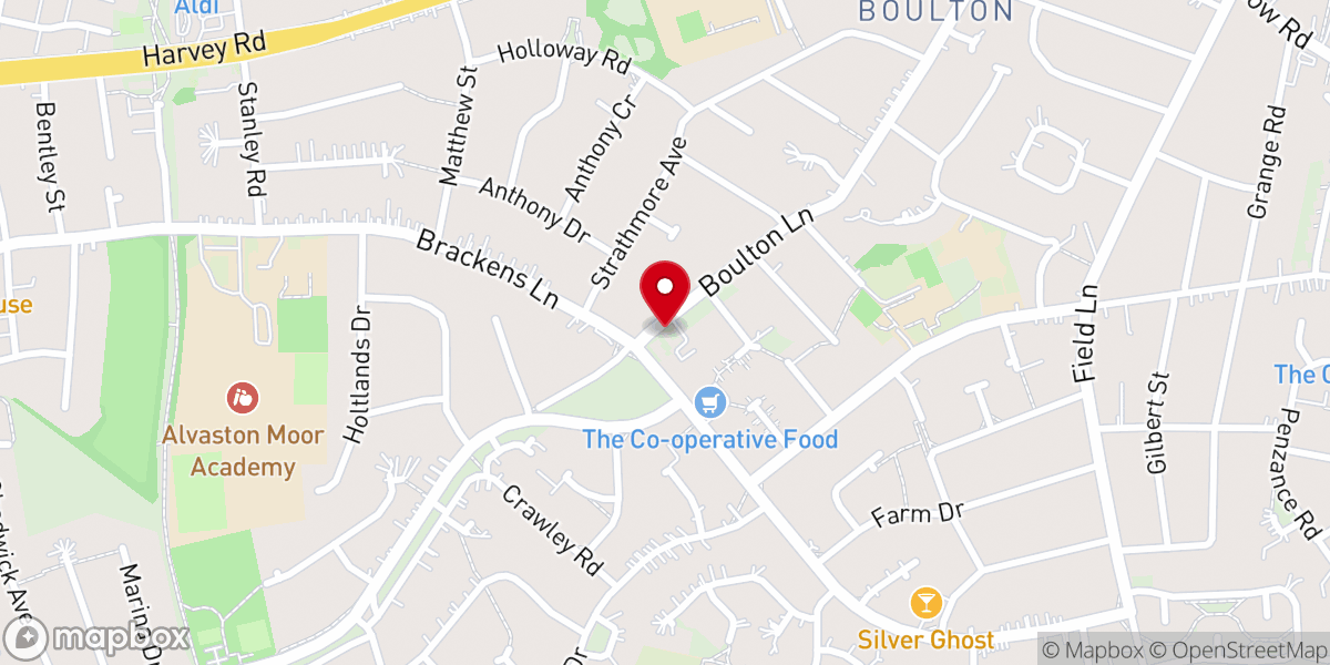 Map showing location of Boulton Lane Baptist Church