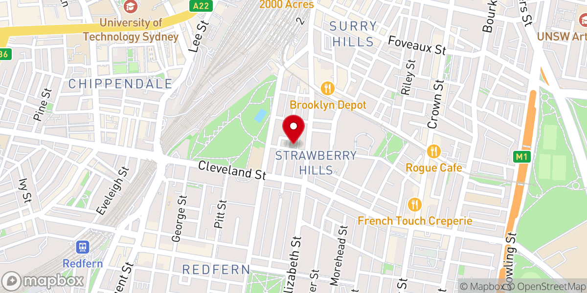Map showing location of Belvoir Street Baptist Church