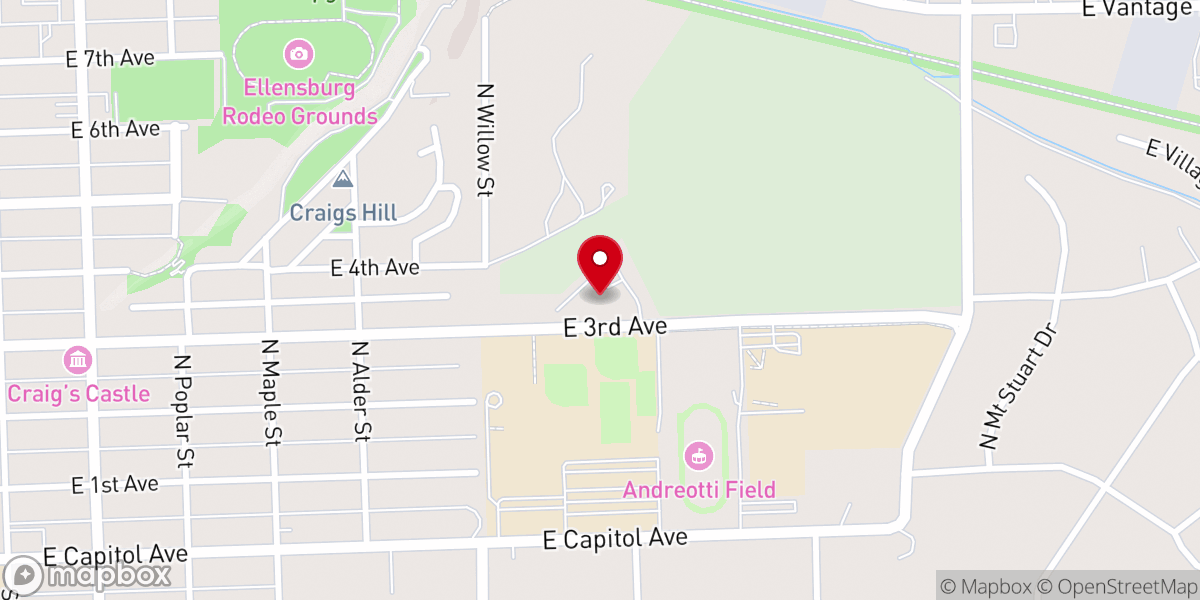 Map showing location of Ellensburg Presbyterian Church