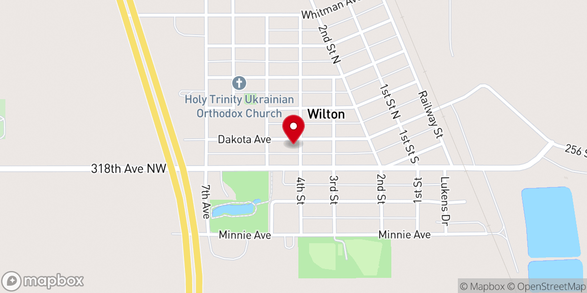 Map showing location of First Presbyterian Church of Wilton
