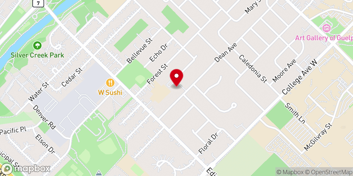 Map showing location of Harcourt Memorial United Church