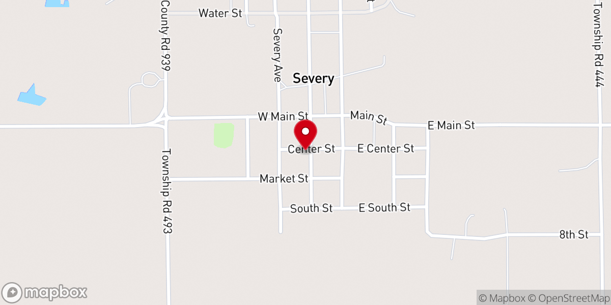 Map showing location of Severy Baptist Church