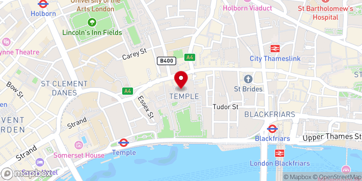 Map showing location of Temple Church