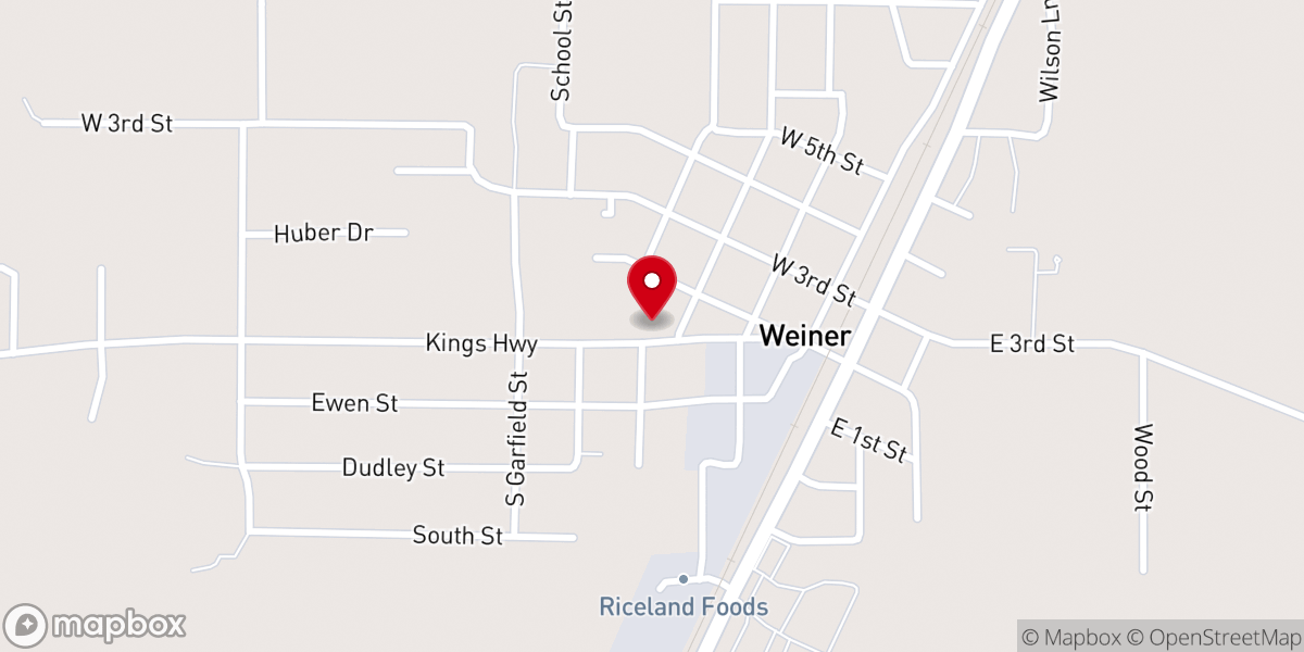Map showing location of Weiner United Methodist Church